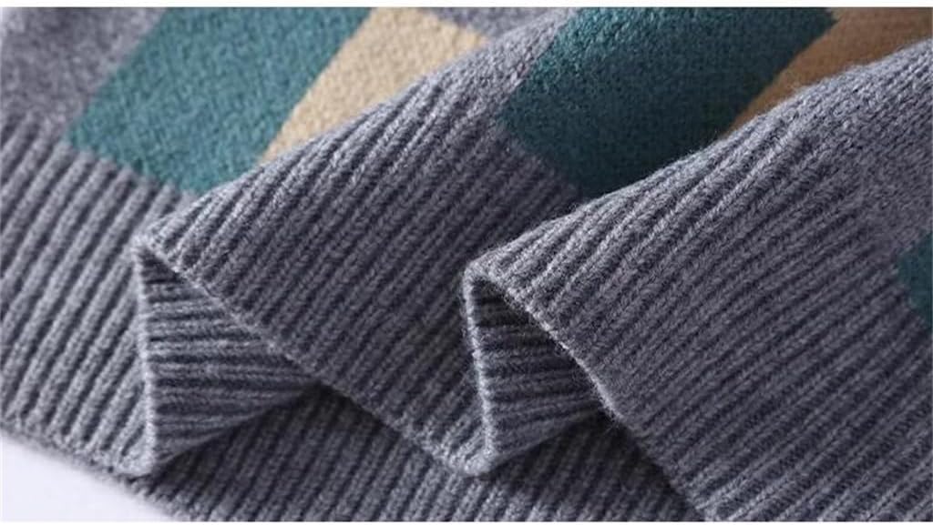 [君を愛してる] メンズラウンドネックセーター、冬用厚くて暖かいボトムセーター、チェック柄ニットセーター