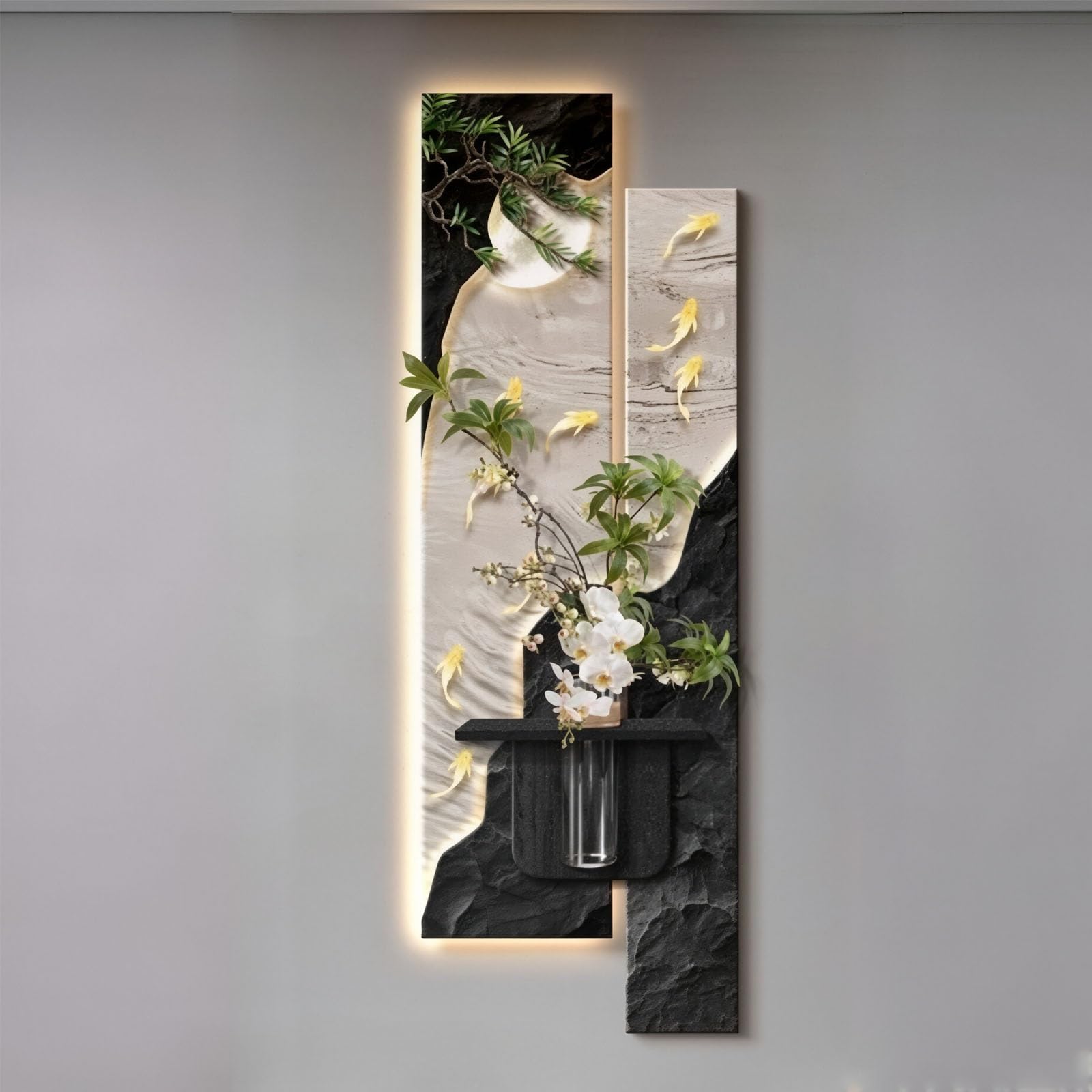 MDEUFYWEGB 3D LED wall decor, modern illuminated sandstone texture, wall-mounted art, (faux greenery) decorative artwork for living room or entryway.(F,50 * 150cm/19.7 * 59.1in)
