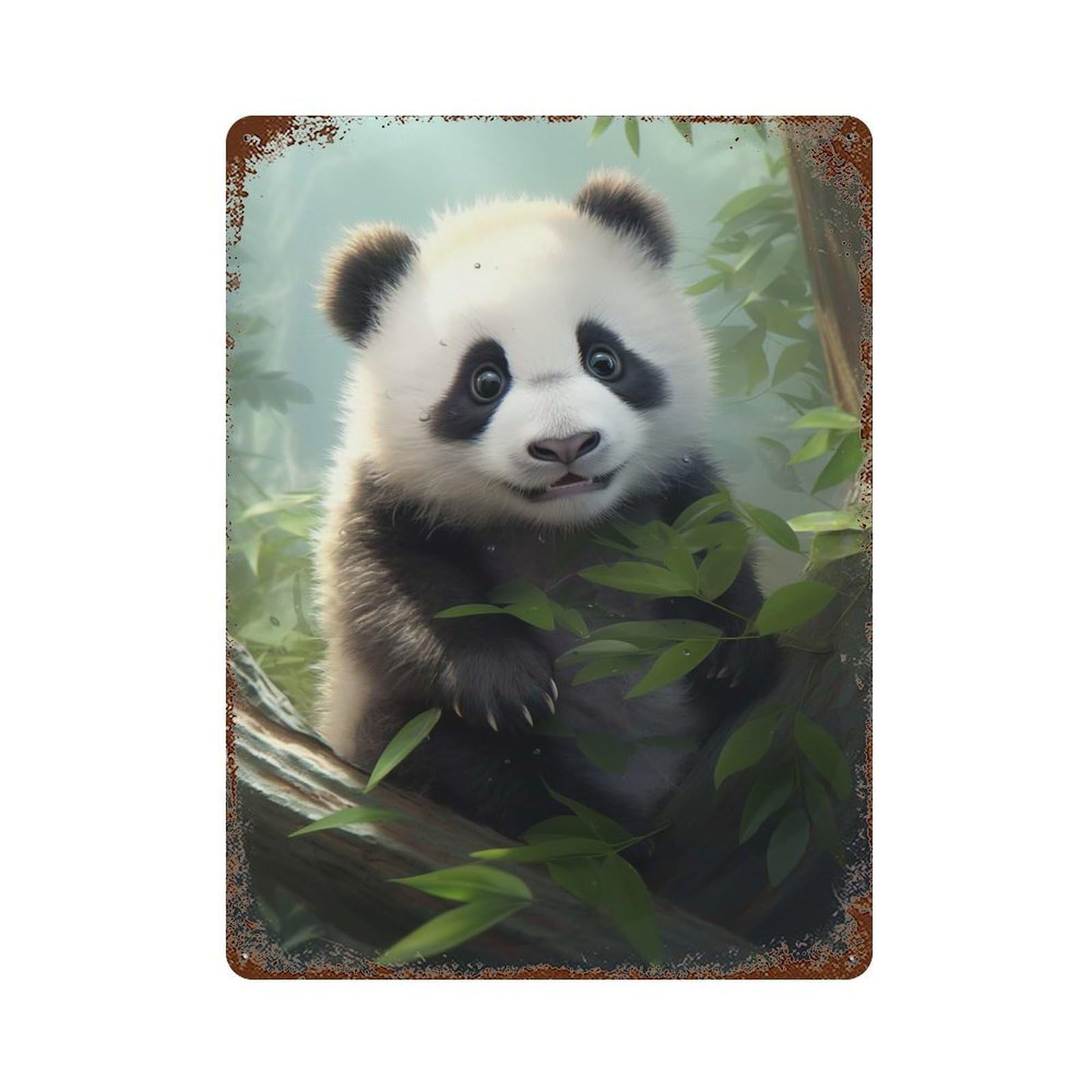 Cute Panda Rust Effect Tin Sign 15.7"x11.8", Ideal for Shed, Workshop And Garage Wall Decor