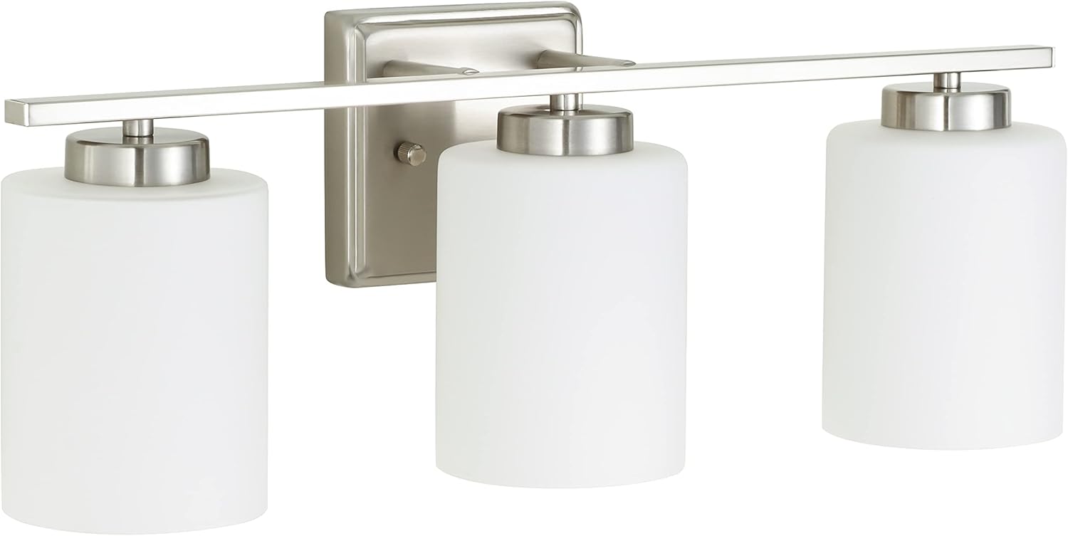 3 Light Vanity Light Fixture, 20.5 Inches Brushed Nickel Vanity Fixture with White Glass Shades for Bathroom Lighting, UL Listed