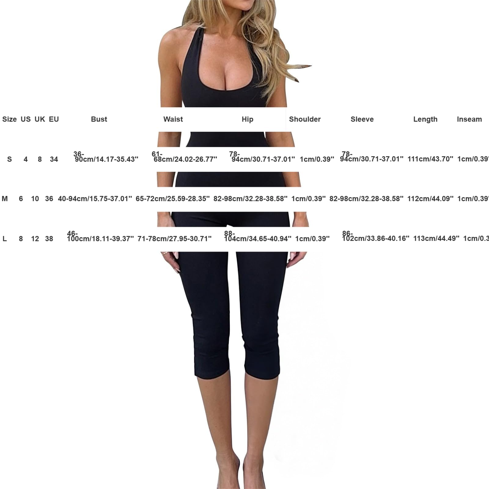 Tuta da donna estiva, aderente, 46085, allacciatura al collo, tutina da yoga | Body intero aderente, senza maniche, spalle scoperte, elasticizzato, leggero, per yoga, allenamento, fitness