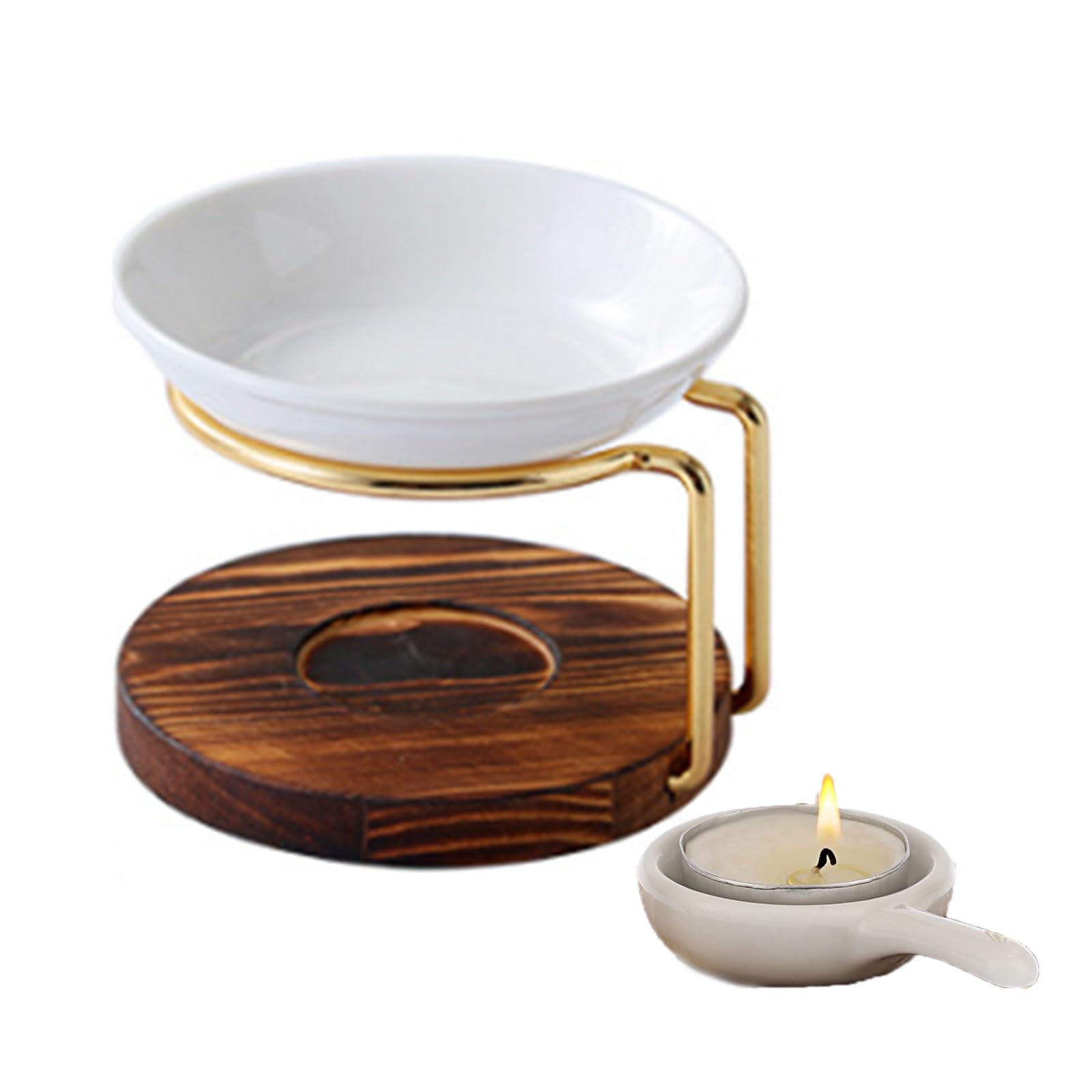 WEILWH Ceramics Melt Warmer Burners with Wood Stand Tealight Holder Aromatherapies Diffuser for Home Decors Diffuser
