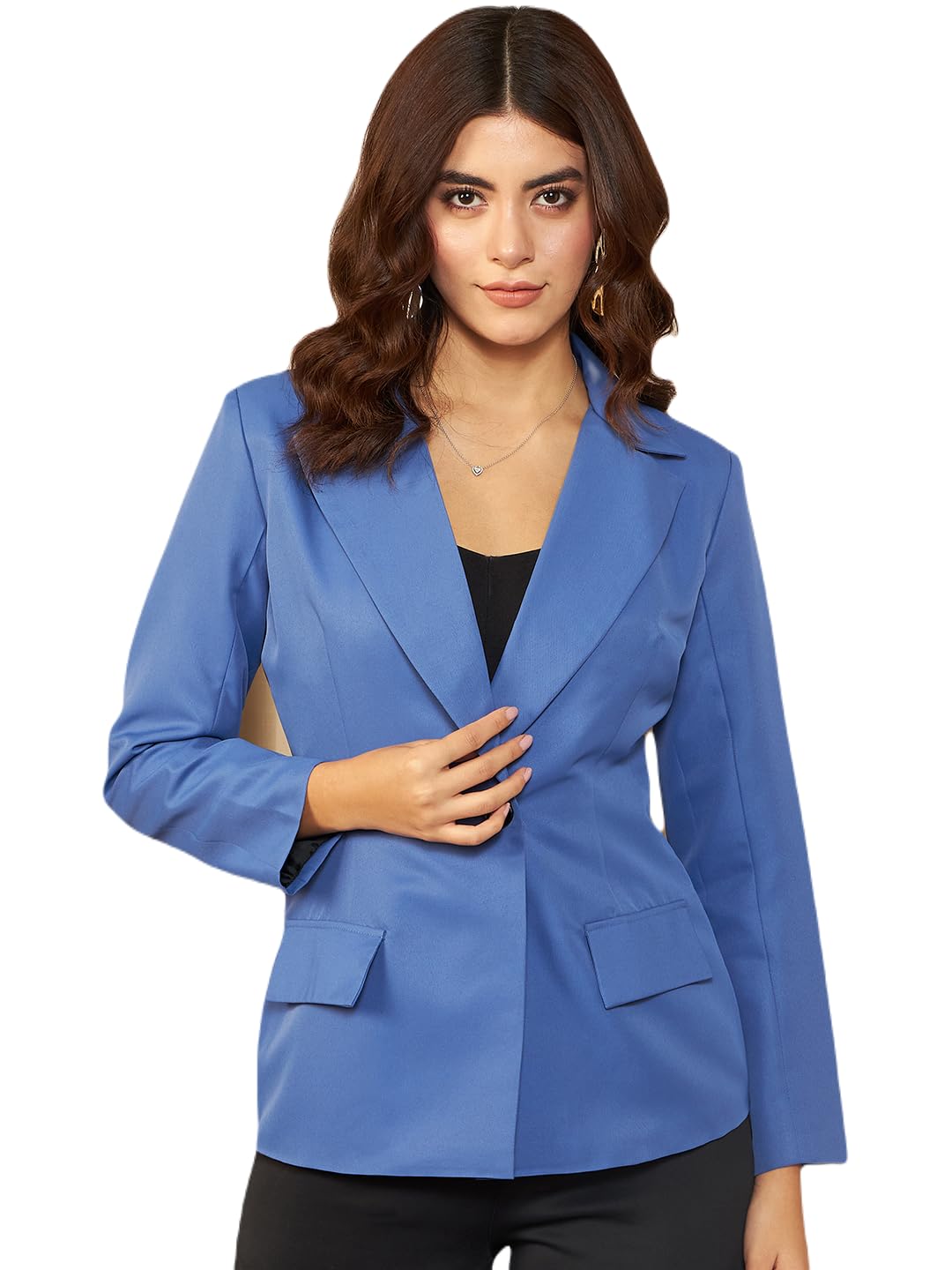 kassually Blue Notched Lapel Long Sleeve Regular Fit Single Breasted Blazer-picture-12