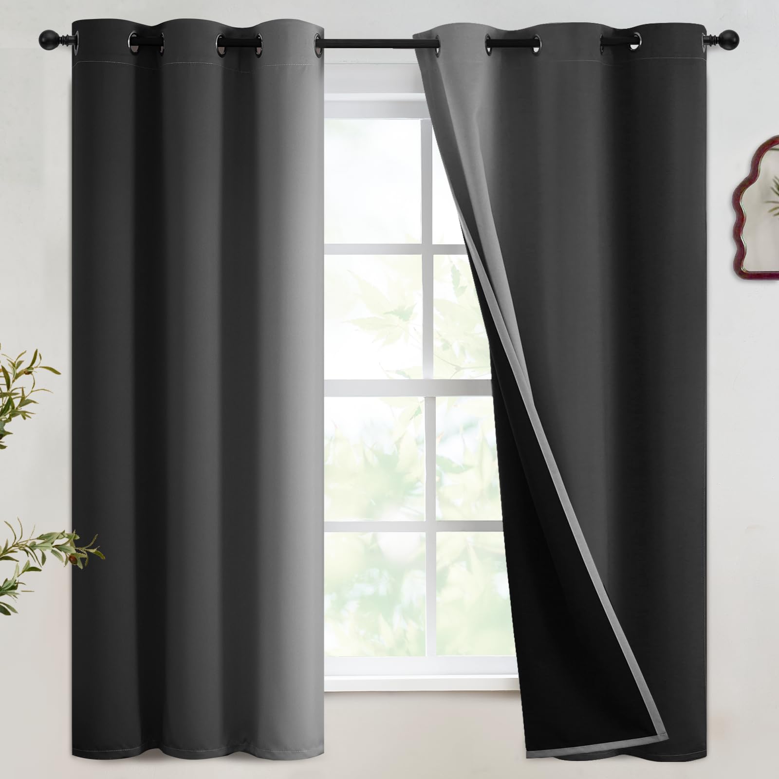 SimpleHome Ombre 100% Blackout Curtains for Bedroom, Full Light Blocking Black and Greyish White Curtains, Thermal Insulated Grommet Window Drapes for