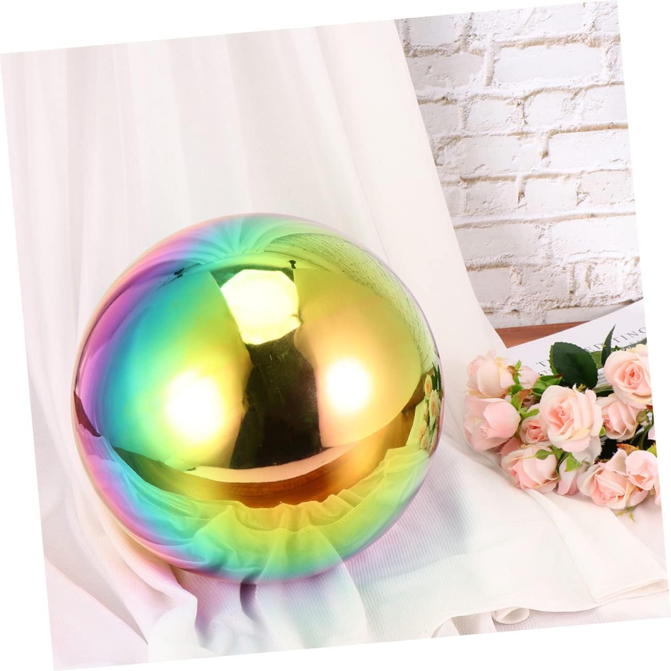 DULAI 2 Pcs Silver Decorations Ice Cream Cone Stand Rainbow Shiny Sphere Metal Mirror Gazing Ball Globe Balls Garden Reflective Gazing Globe Polished Sphere Gazing Sphere Earth Desktop