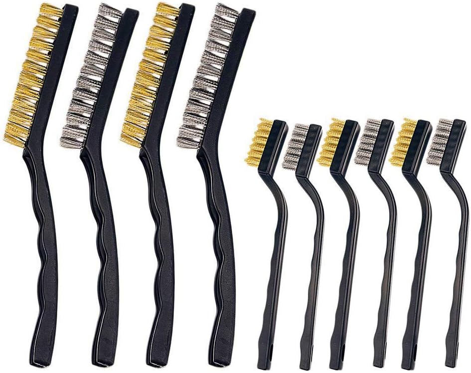 Sponsored Ad - Wire Brush Set Scratch Brush Set for Cleaning Welding Slag Rust and Dust Curved Handle Stainless Steel and Brass Black 10-Pack