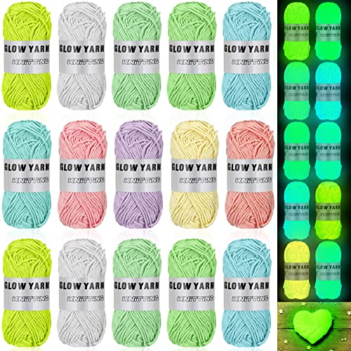 Lot de 15 rouleaux de fil phosphorescent pour crochet, crochet, bricolage, bricolage, artisanat, couture, fournitures de fête phosphorescentes, rouleau de 800 m