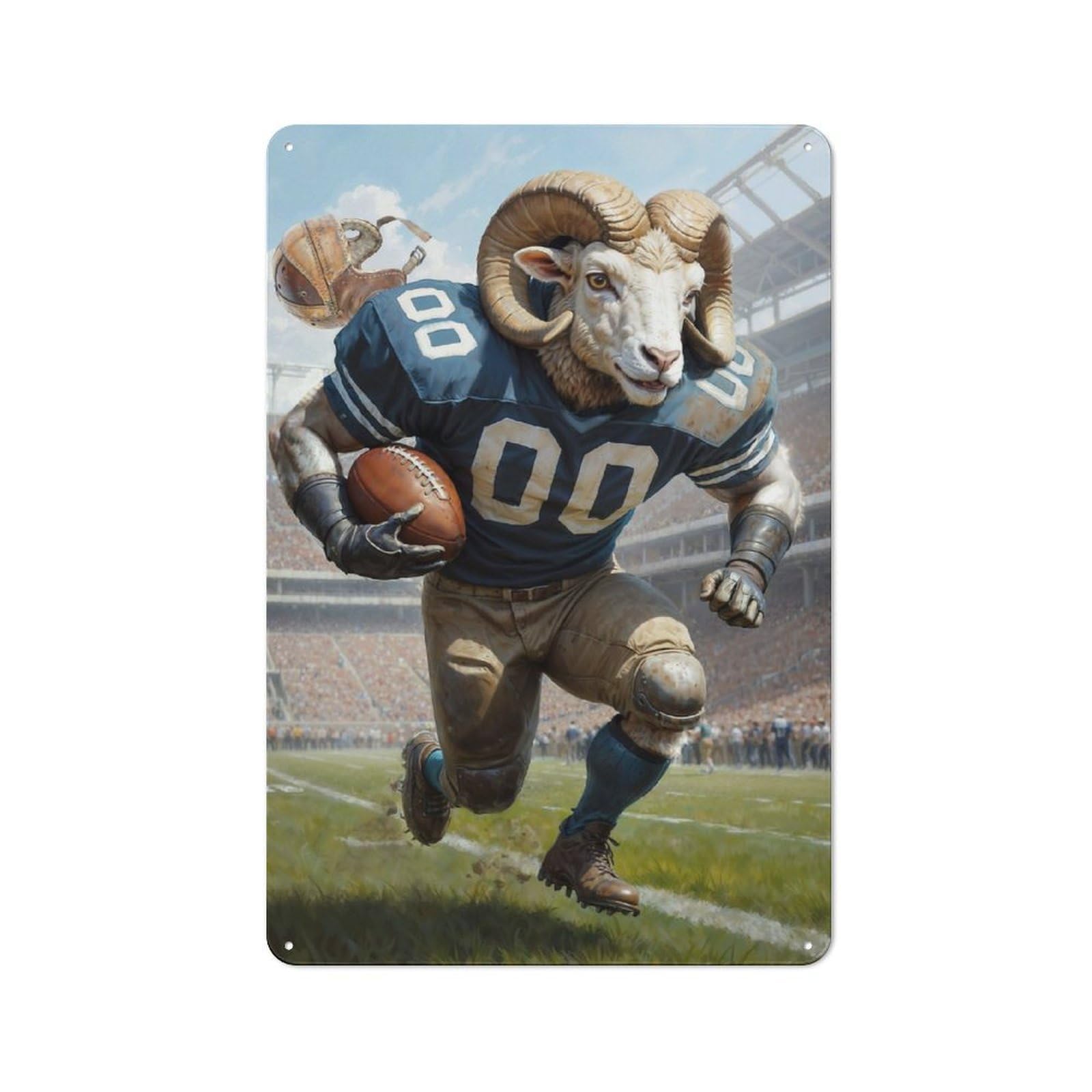 Junmoney Gridiron Ram Football Decorative Metal Plaque, Small Wall Accent For Workshop, Shed And Game Room, 30X20cm