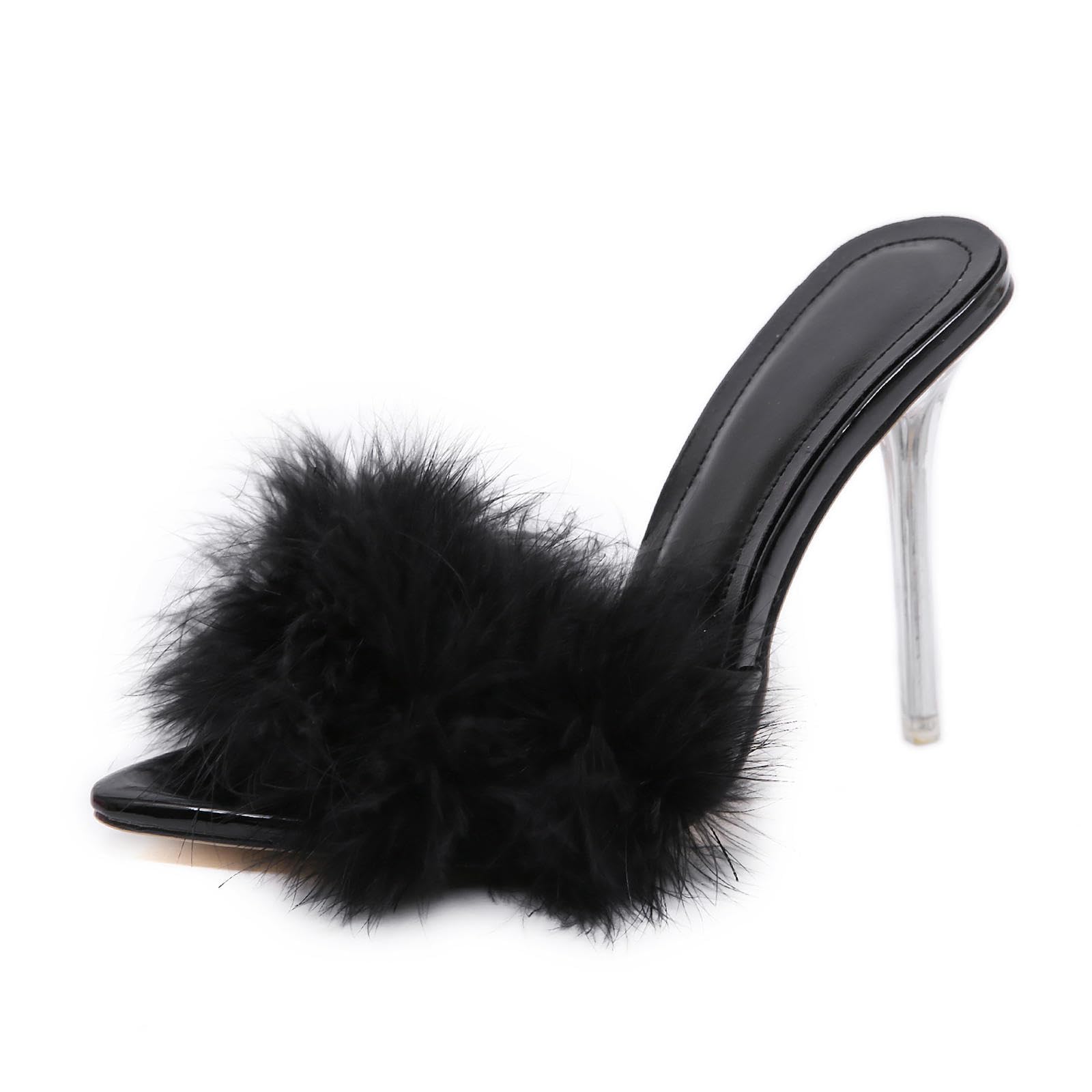 Talon Aiguille Talons Hauts 10CM Sandales Femmes Chaussures en Cristal Transparent Black-35