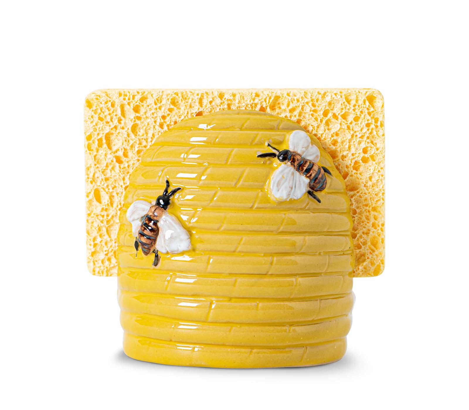 Ceramic Kitchen Sink Sponge Holder Yellow Sponge Caddy with Bee Decor