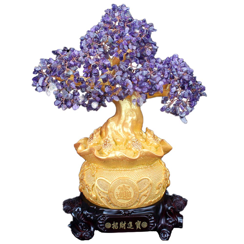 Large Ornaments Feng Shui Ornaments Tree Money Chakra Large Crystal Statue Sculpture for Wealth and Good Luck Prosperity Home Office Ornament Decoration,Purple Large Ornaments