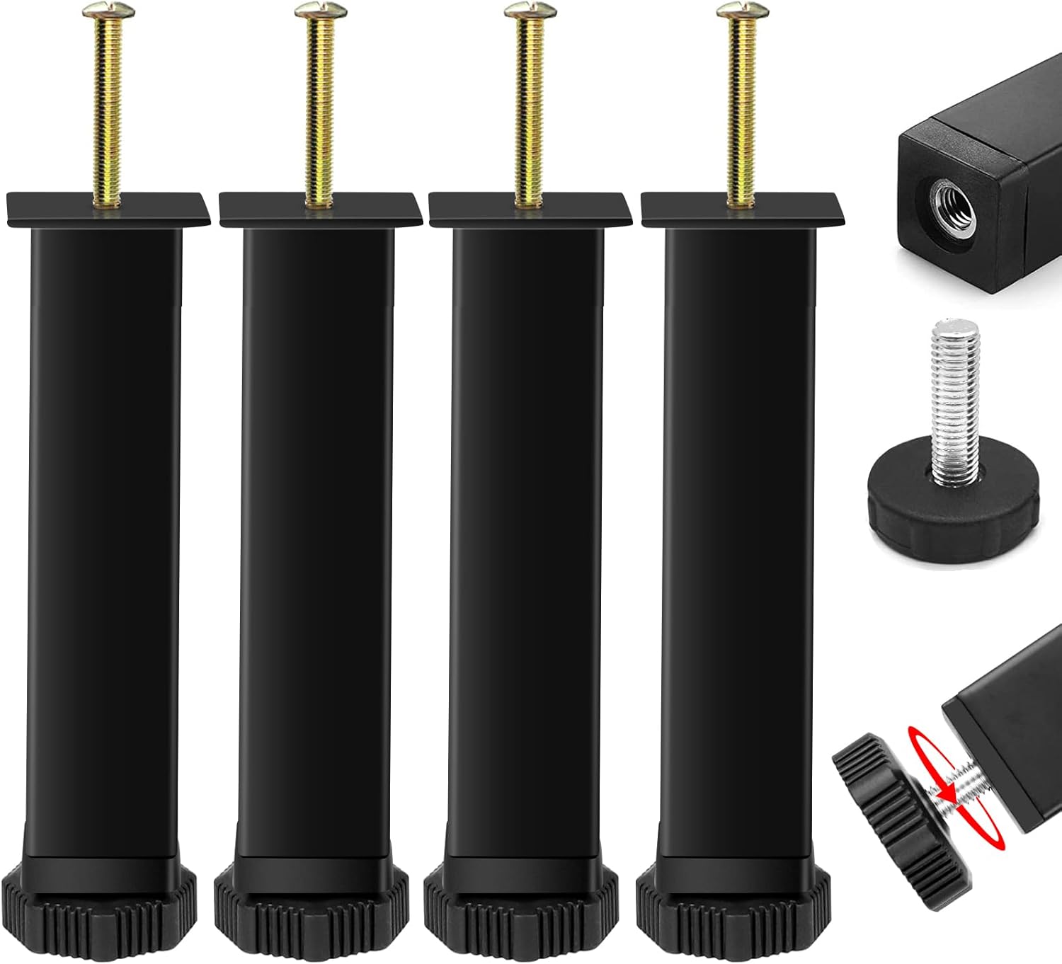 JOLIGAEA 4 Pièces Pieds pour Sommier à Lattes, 20cm Pied de Lit Universel Réglables, Hauteur