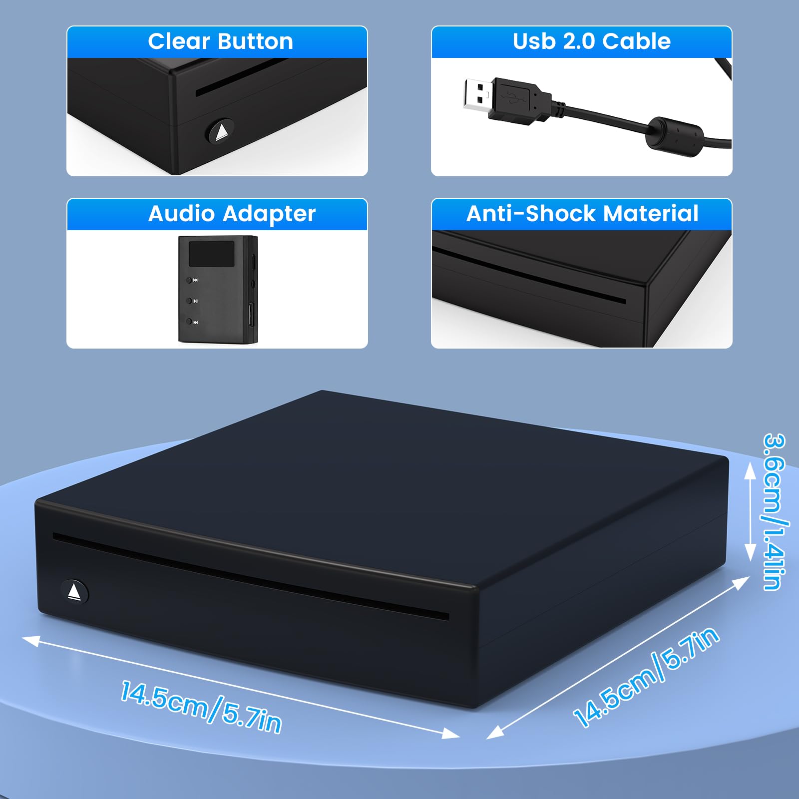 CD Player Auto USB Anschluss,USB 2.0-Schnittstelle Autoradio CD/DVD Dish Box Player Externe Stereoanlage,Externes Laufwerk für Laptop, PC, Fernseher, kompatibel mit Android Autoradio