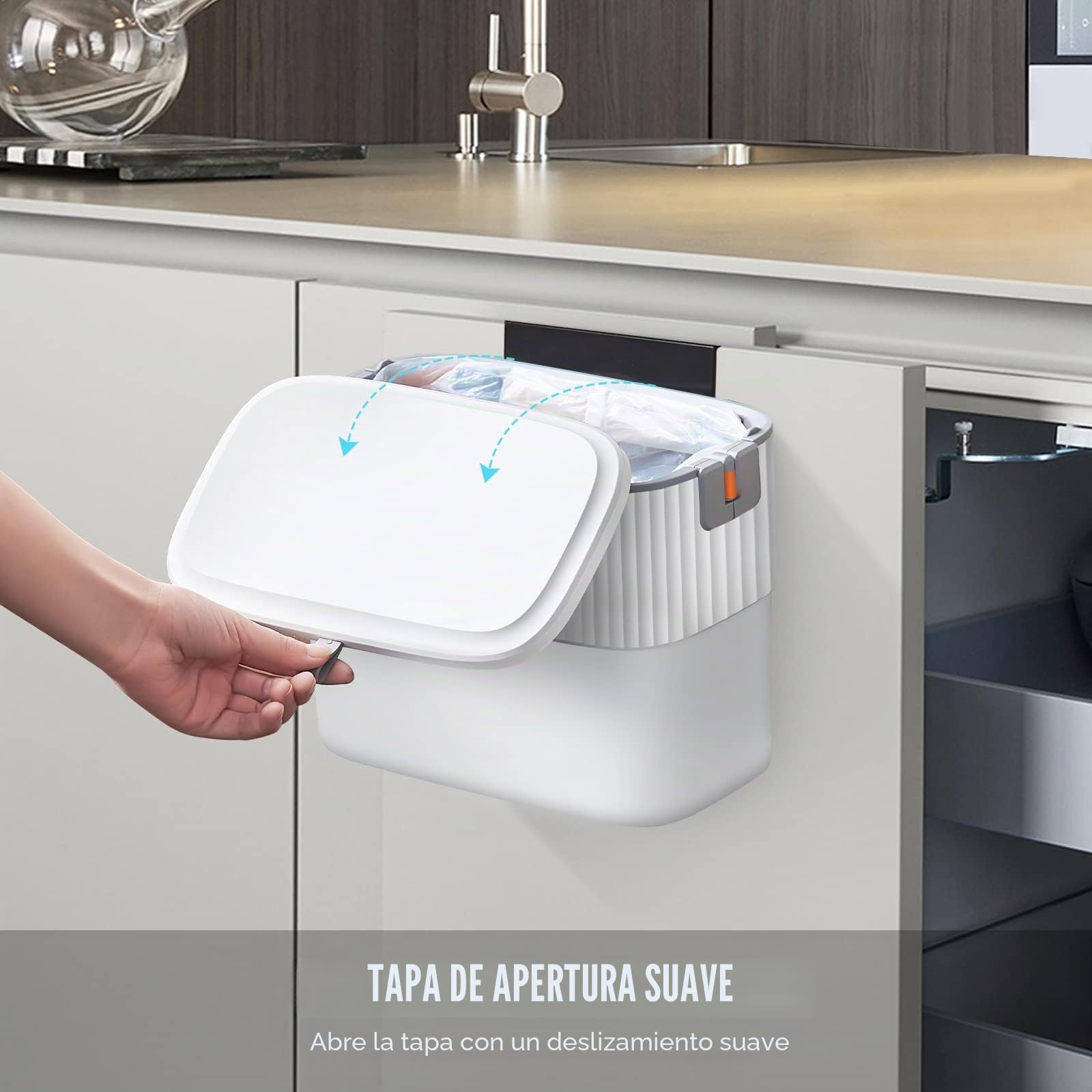 ELPHECO Cubo de basura colgante de 1.8 galones con tapa, cubo de basura de 7 litros montado en la pared para puerta de armario de cocina, cubo de basura pequeño debajo del fregadero para armario, baño