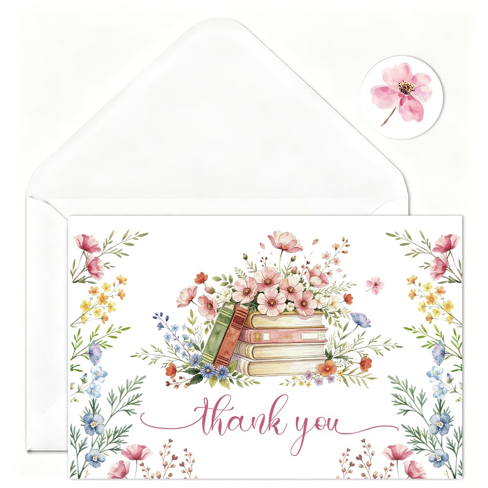 PRESSINART 30Pcs 4 x 6 Inch Wildflower Greeting Cards Storybook Thank You Cards with Envelopes Stickers Watercolor Flower Book Coated Paper Notecards for Birthday Wedding Party Invitation Supplies