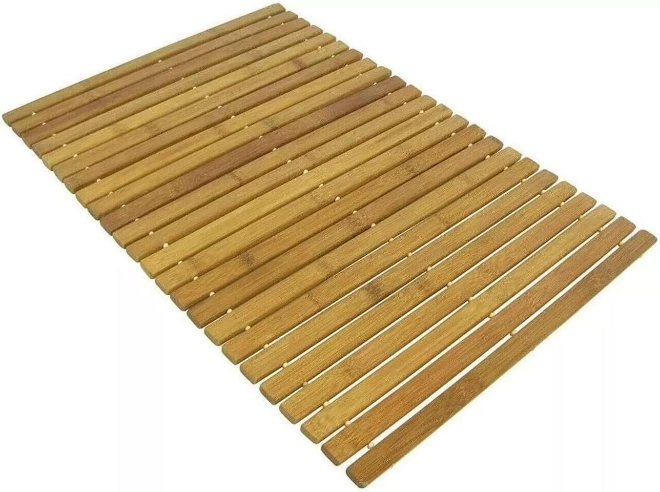 Vivaas Wooden Bamboo Roll Up Bath Duckboard Mat 40X60 Cm Non Slip Bathroom Shower Mat Spa Sauna Mat Rectangular Luxury Modern Duckboard For Bathroom Sauna Spa Kitchen