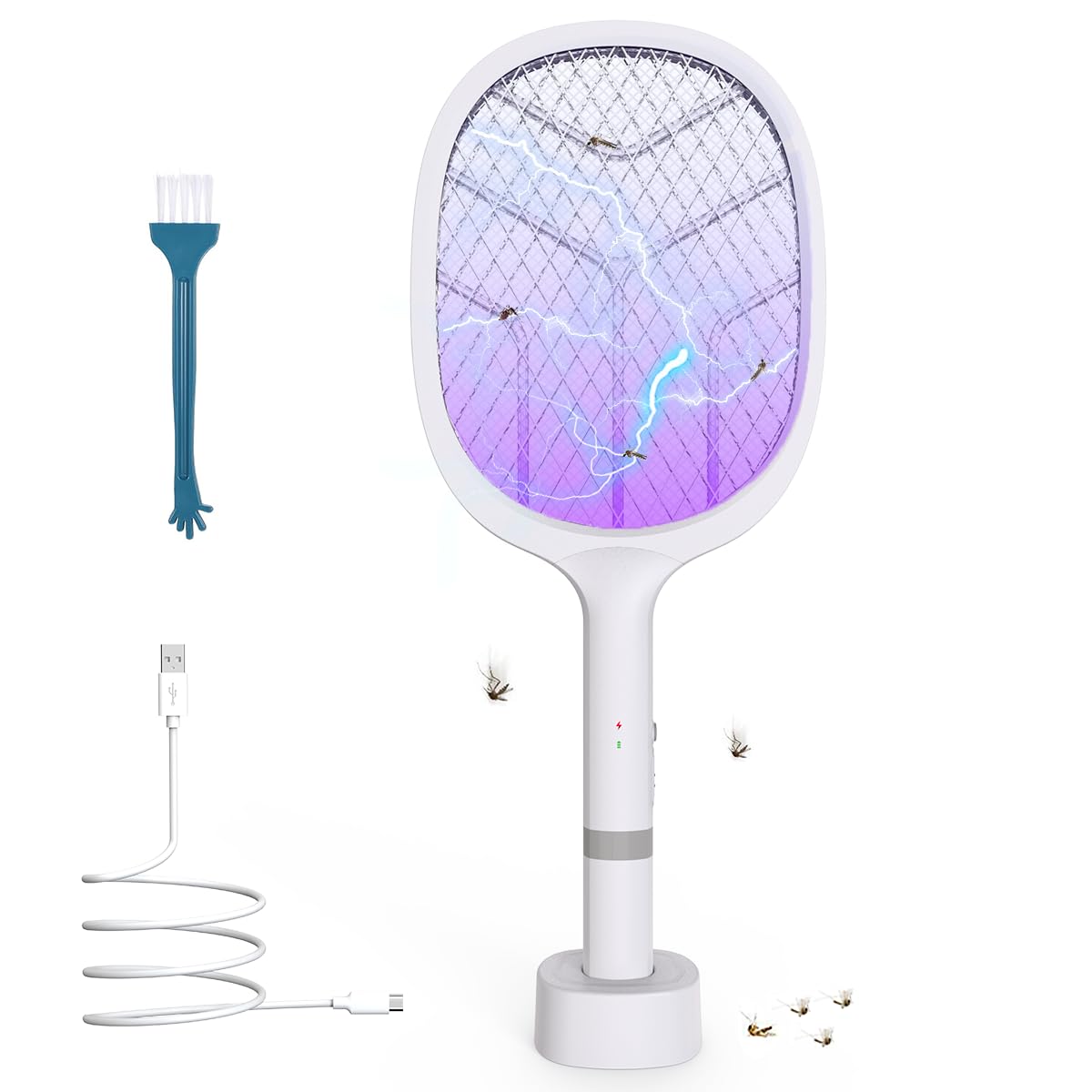 Raquette Électrique Insectes 4800V Anti Moustique 2 en 1 avec Lumière UV Rechargeable USB-C 2000mAh