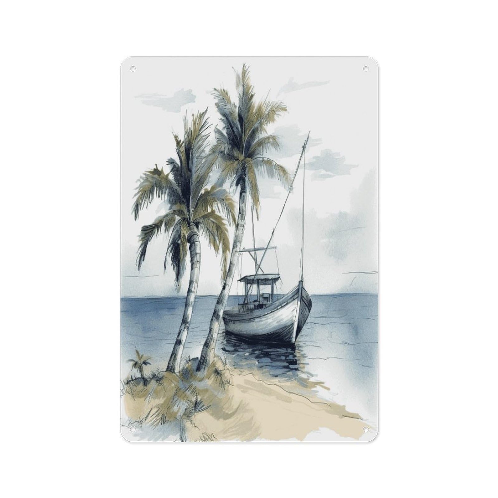 Fekiloot Style Palm Trees Fishing Boat Wall Decor Metal Signs Tin Signs Poster