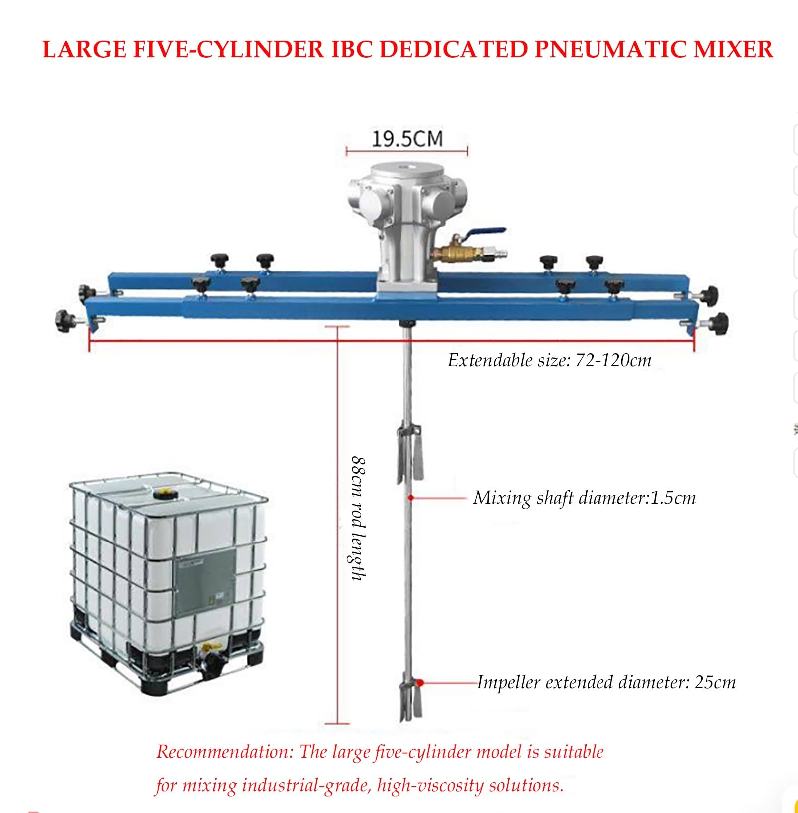 Genérico Mezcladora neumática para contenedores IBC y bidones, Ideal para Pintura, recubrimientos, Tinta y Pegamento. Máquina de agitación automática de Acero Inoxidable: mezcladora neumática para lí