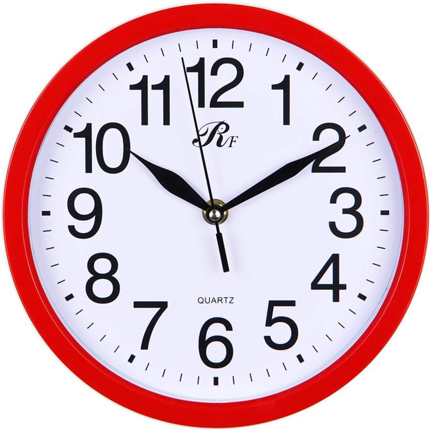 RUIFA Indoor Quiet 8-Inch Precedent Decorative Wall Clock with Arabic Numerals (Red)