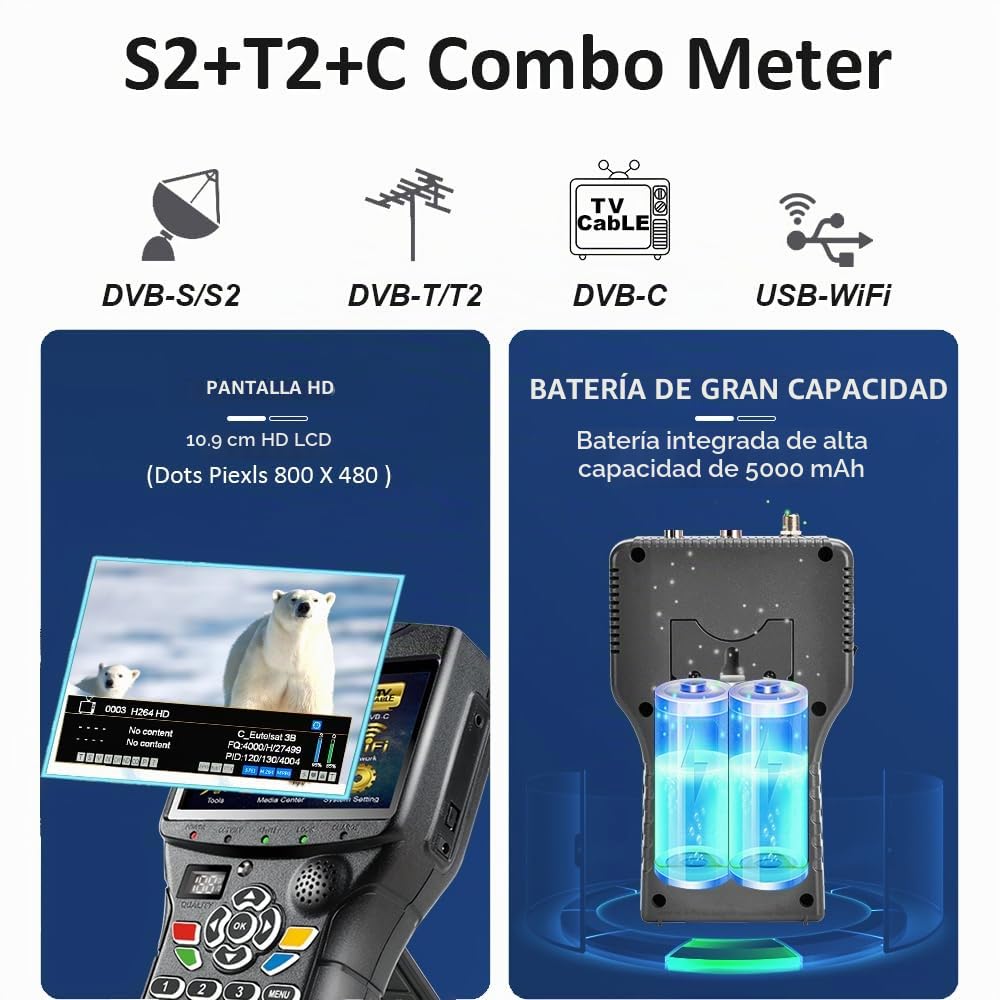 VF9930 Pro Medidor De Campo TDT y Satelite Compatible con HVEC 10bit | Buscador de Señal Localizador Satelite Parabolica y Antena, Localizadores de Satélite DVB-S2/S/T2/T/C
