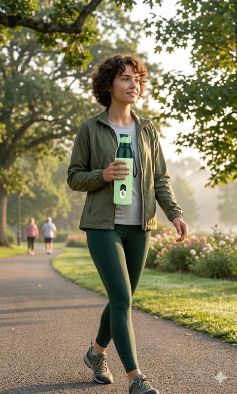 Image of 1000 ML Insulated Inner Stainless Steel Water Bottle, 1000-700 ml, | Leak Proof | Hot & Cold | Easy Grip and Carry,|37,Green Thramal Bottle