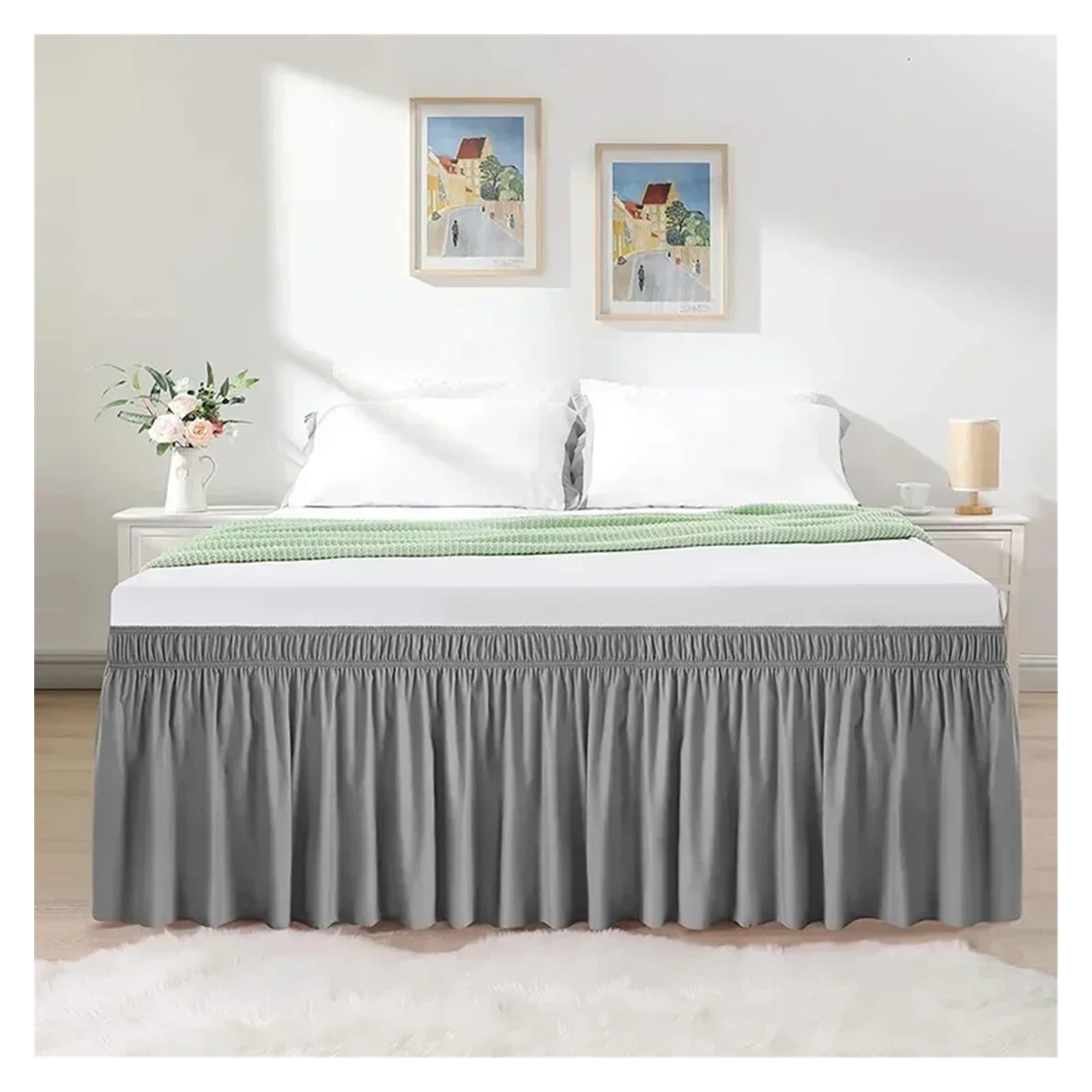 Vestiletto, Mantovana Giroletto Matrimoniale Gonna da Letto con Volant Elastici, Morbida e Confortevole, Avvolgente, Resistente allo sbiadimento, Senza Superficie(White,Twin 190.5x99x40cm)