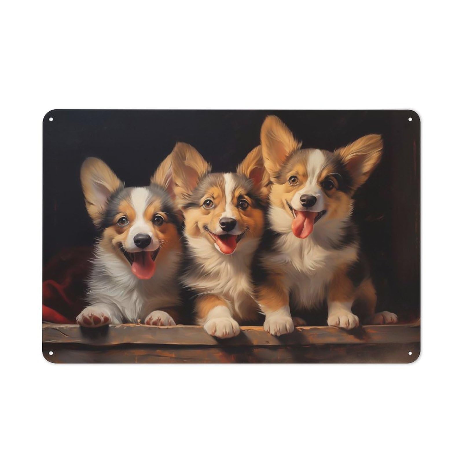 Junmoney Style-12 Three Pembroke Welsh Corgi Decorative Tin Sign 20X30cm, Distressed Look Vintage Wall Decor For Lounge, Study, Pub Or Wall Gallery