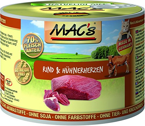 Produktbild von MAC's Cat Nassfutter Rind & Hühnerherzen - 6 x 200 g