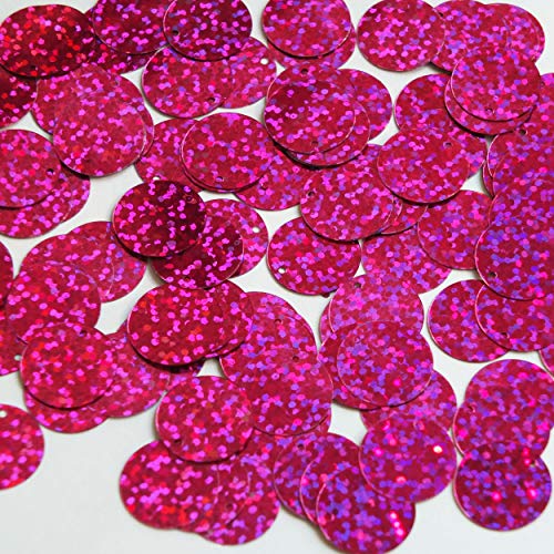 Round Flat Sequin 12mm Top Hole Fuchsia Pink Hologram Glitter Sparkle. Couture paillettes. Made in U