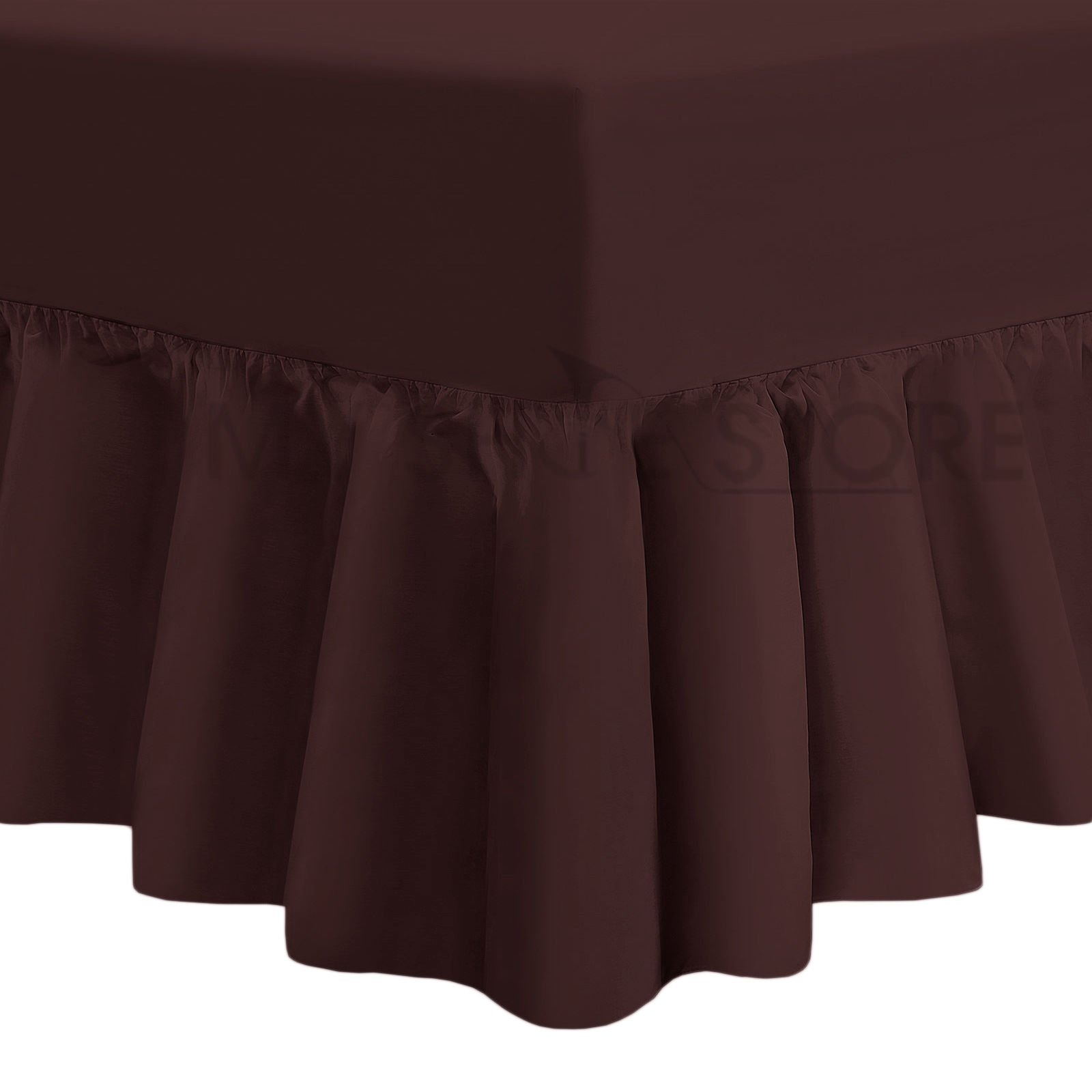 Valance Fitted Sheets Combed Poly-Cotton Plain Dyed Non Iron Percale Frilled Pleated Box Bed Sheet Bedding(Brown, Single)