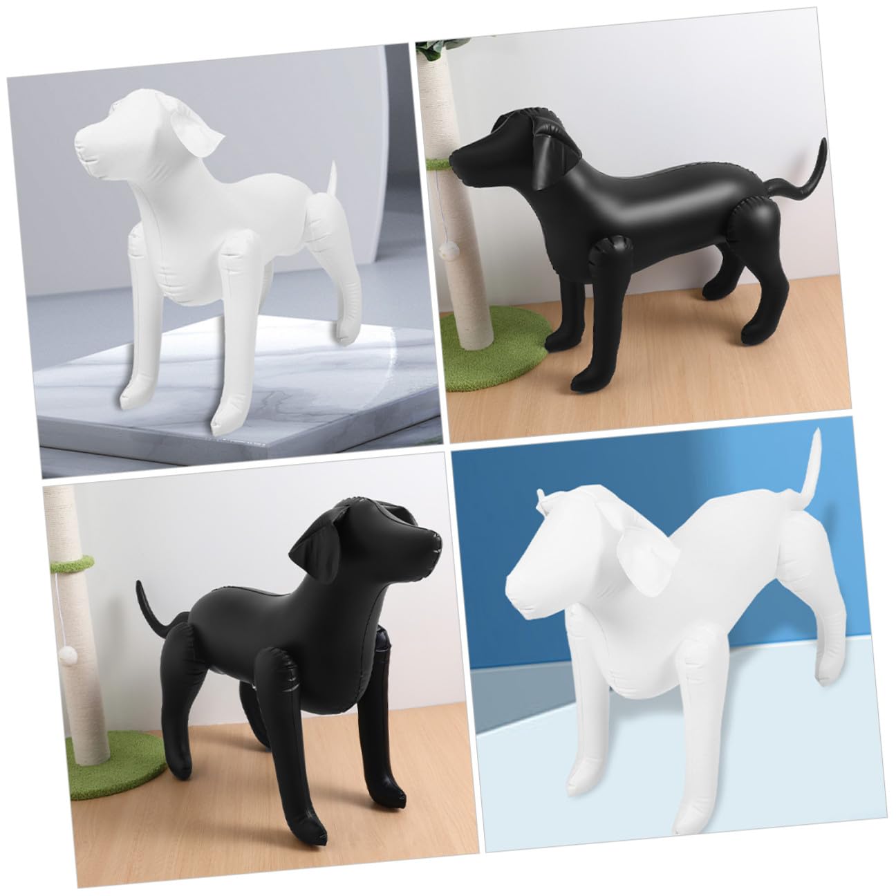 Amosfun Aufblasbare Hunde Schaufensterpuppe aus PVC 2 Stück Weiß Schwarz Langlebiges Haustier Bekleidungsmodell für Ladenausstattung