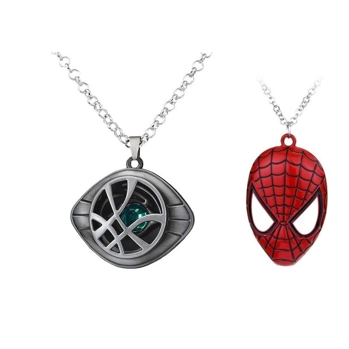 LADY HAWK Silver Design Eye Shaped Locket and Superhero Character Accessory Metal Pendant Necklace with Length Adjustable Silver Chain for Unisex; Pack of 2 (C-1871)