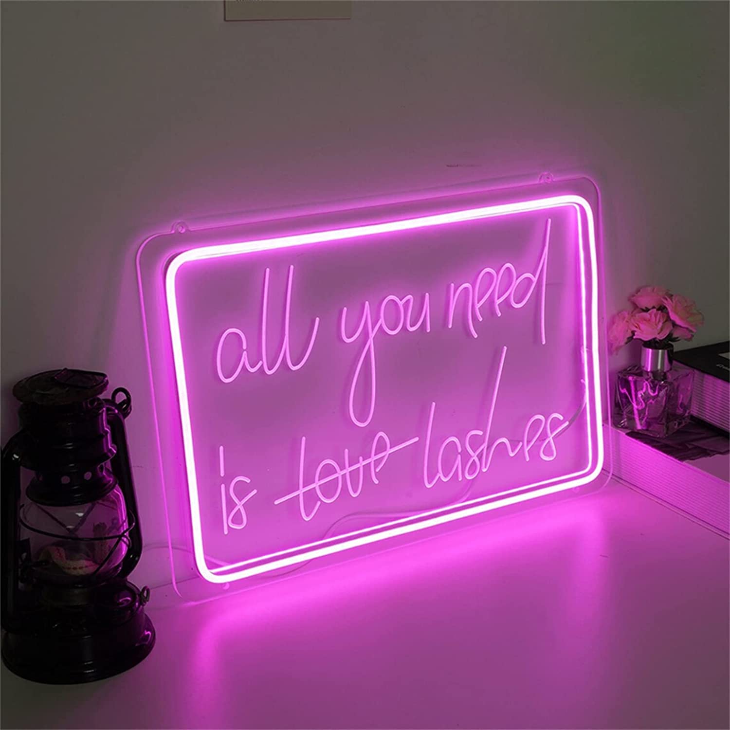 Letrero de neón LED for salón de Belleza, decoración de pestañas Personalizadas, Luces de Noche Rosas, Luces de neón USB, Letrero Luminoso for Colgar en la Pared, 30x20cm (Size : 30x20cm)