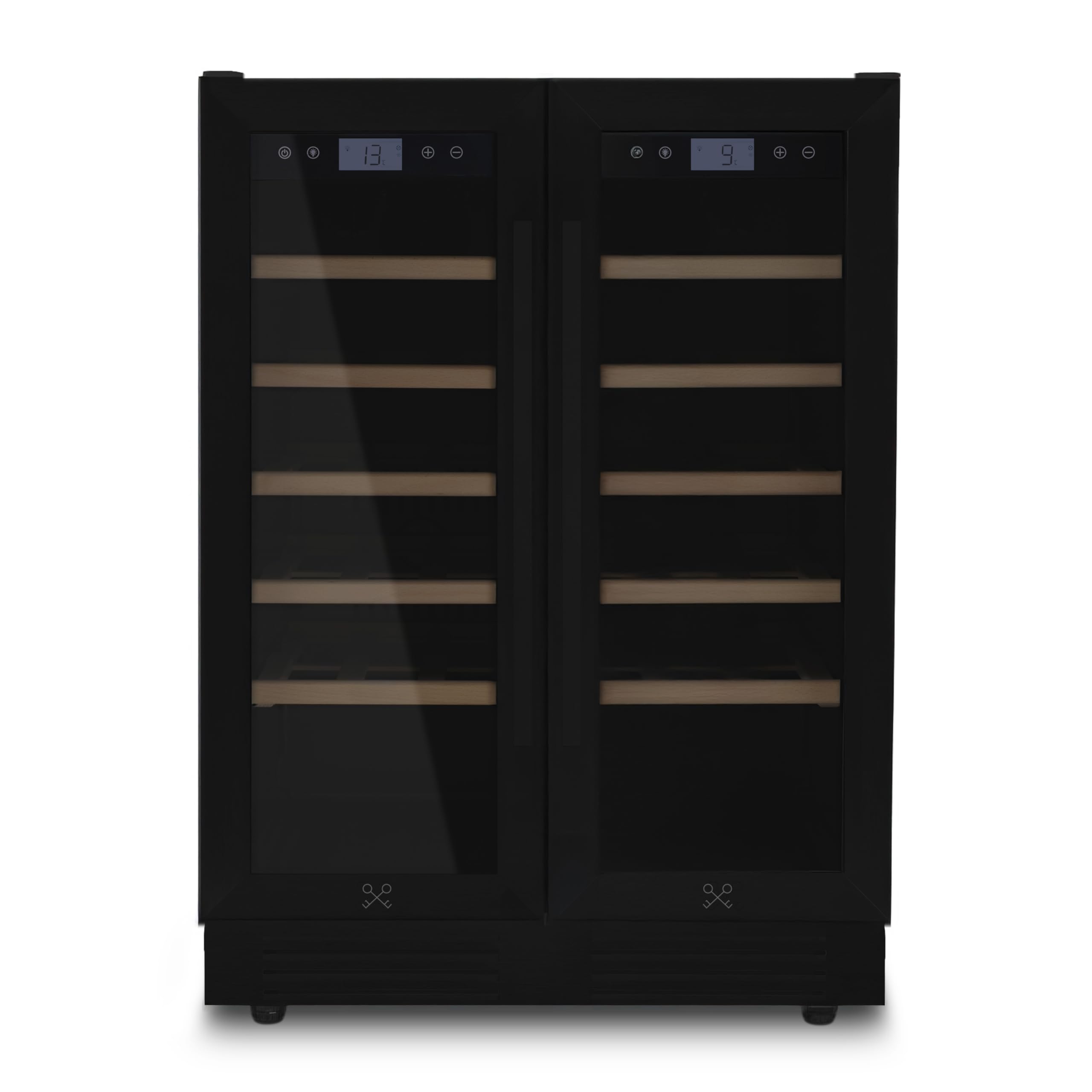 LES PETITS CHAMPS Cantinetta per vino CAVCEDB42 da incasso dual zone, 42 bottiglie, Black edition, due zone di temperatura regolabili da 5-20°C,vetro anti-UV, illuminazione, 10 ripiani in legno