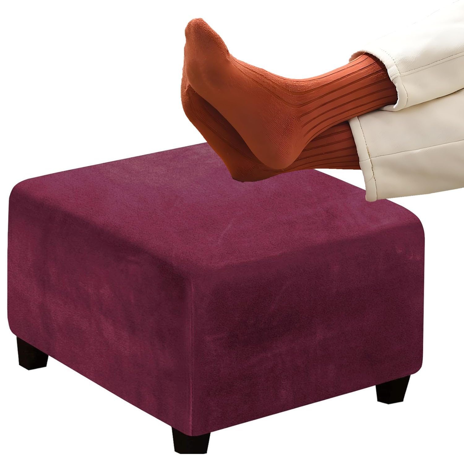 RTSFKFS Stool Covers 14/16/18/20/22/24/26/28/30/32/34/36/38/40/42/44in, Square Velvet Ottoman Covers with Stretch Thick Checked with Elastic Bottom, Removable Washable(Burgundy,16in/40x40cm)