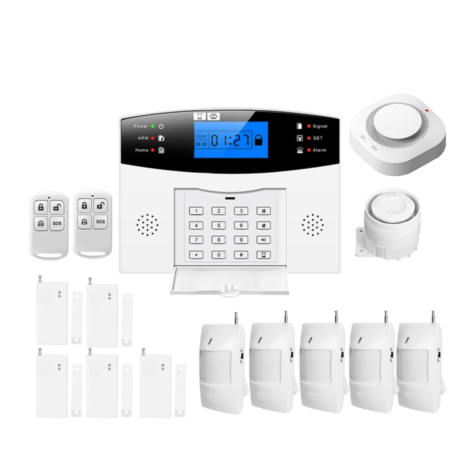 Sistema de Alarma para Casa, Alarma inteligente inalámbrica GSM de alarma antirrobo de seguridad for el hogar mensaje de alarma gratuito Push Tuya APP 11 idiomas,para el hogar(Set08)