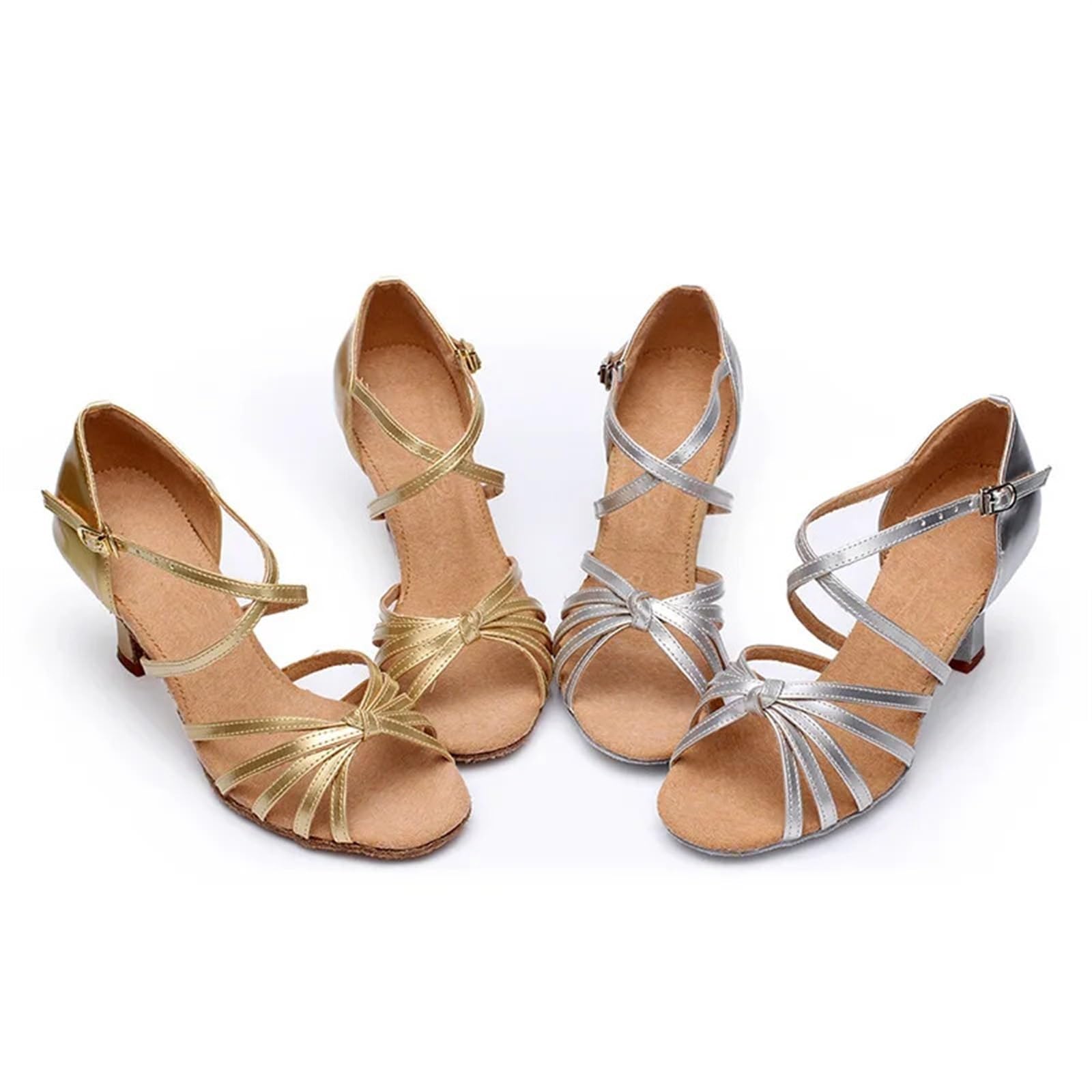 Tanzschuhe Damen latein Frauen Latin Dance Schuhe Ballsaal Tango Tanzen Schuhe for Frauen Damen Mädchen Satin 5/7 cm absätzen Party Tanz Sandalen(7cm Silver,39)