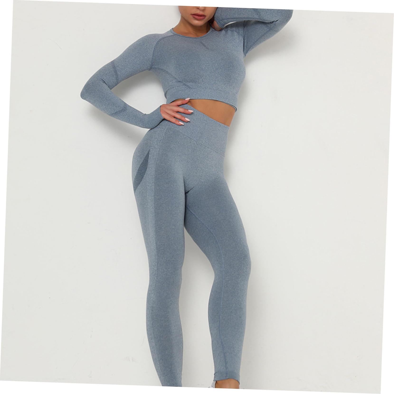 Healvian Tuta Yoga Donna Intera Senza Cuciture Kit Top Maniche Lunghe e Leggings da Palestra Vita Alta Completo Sportivo per Allenamento Femminile