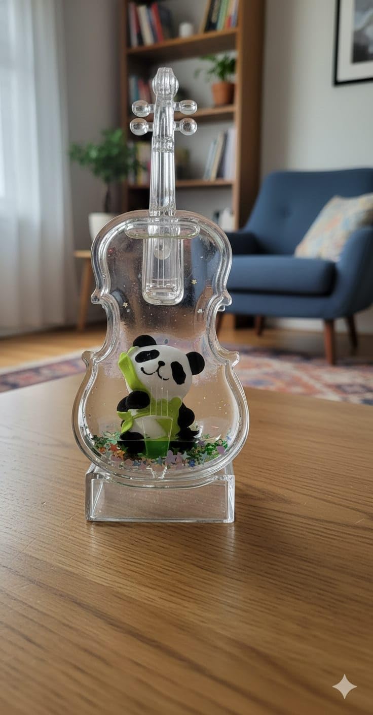 GIFTS- LED Light Up Glass Violin with Panda Figurine- Decorative Mini Violin Lamp with Color Changing Lights – Cute Animal Music Gift for Kids & Home Décor 16 cm