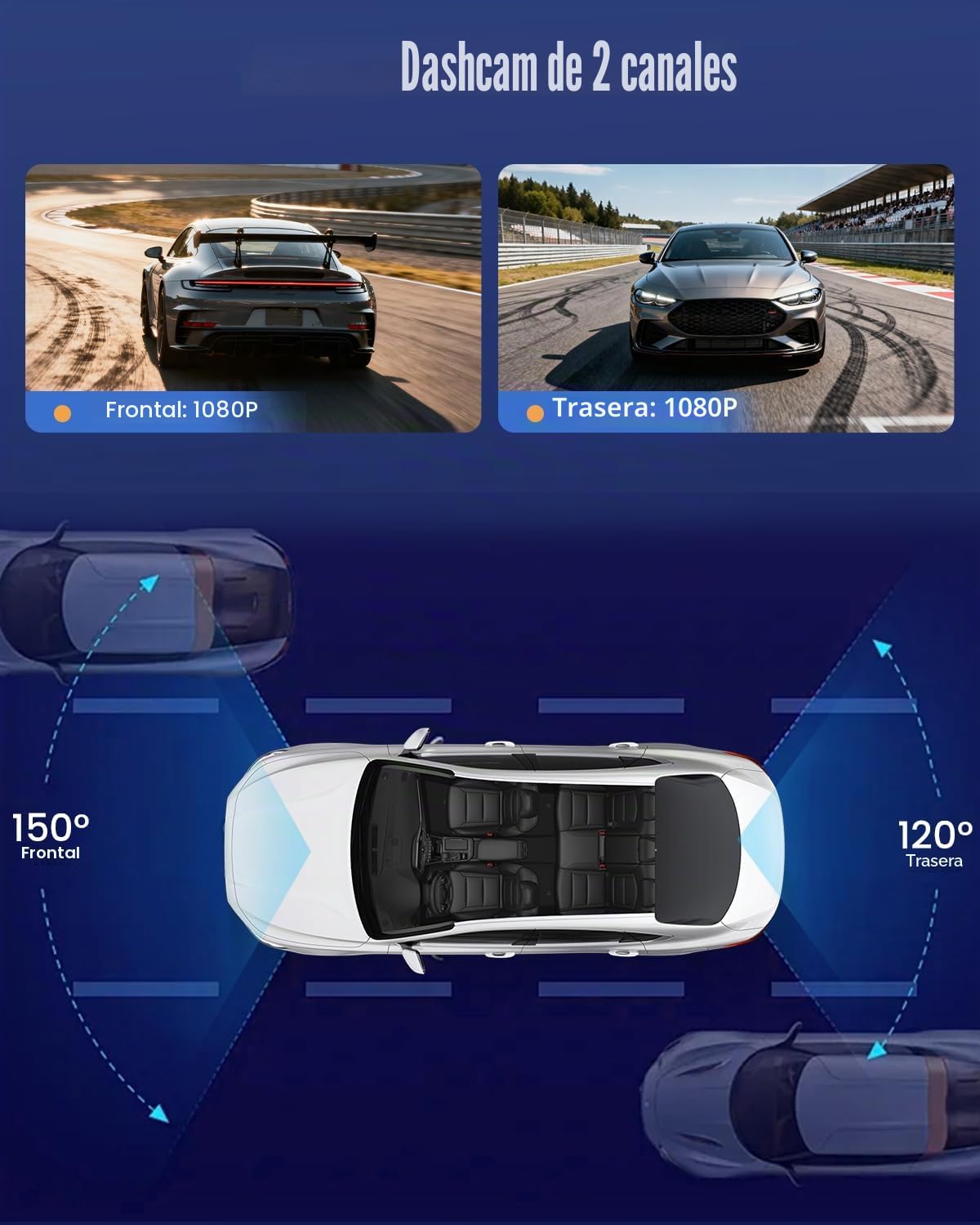 2 Canales Mirror Dash Cámara con Pantalla Táctil IPS de 9,7", 1080P, G-Sensor, Grabación en Bucle, Monitor de Aparcamiento, Visión Nocturna, Tarjeta SD de 64 GB, Espejo Retrovisor con Streaming