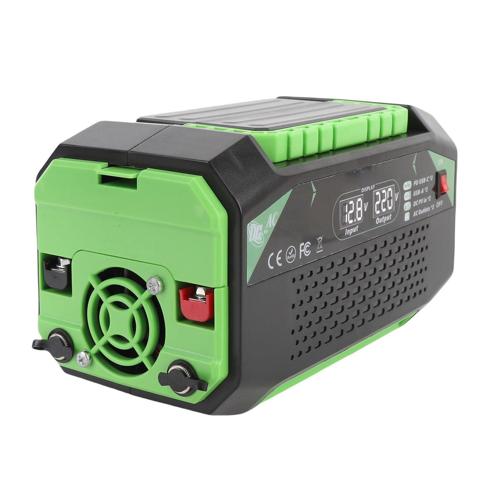 SEAFRONT Przetwornica Samochodowa 600W DC 12V na AC 220V z 2 Gniazdkami, 2 USB C i USB A, Szybkie ładowanie, Wyświetlacz Napięcia, dla Potrzeb Zasilania w Podróży