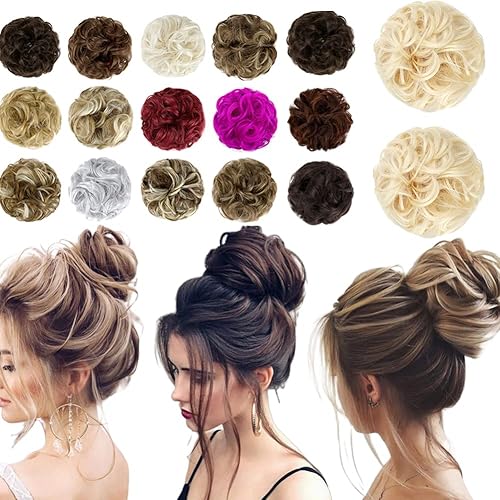 Qunlinta Messy Hair Bun Thick Updo Scrunchies Ponytail Extension Hair Extensions for Women Bleach Blonde