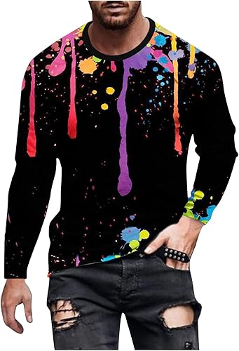 Vifucz Tie Dye Otoño Sudaderas Hombres Manga Larga Cuello Redondo Camisa Top Y2K Impresión Entrenamiento Jersey Ropa Túnica