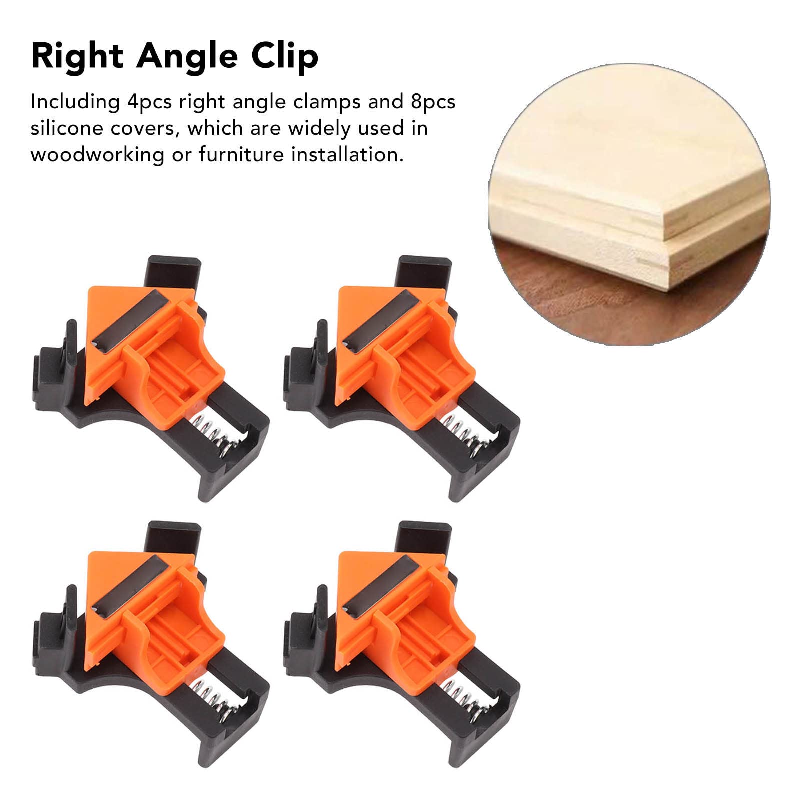 4PCS Woodworking Right Angle Clip, Spring Load 90 Degree Corner Clamp for Woodworking Punching Installation, Making Cabinets, Photo Framing