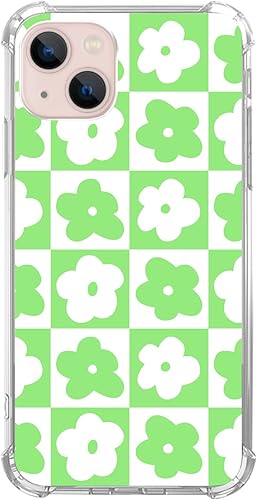 Funda con diseño floral retro verde pastel y blanco, compatible con iPhone 15, diseño de flores retro estéticas para iPhone 15, funda de TPU para