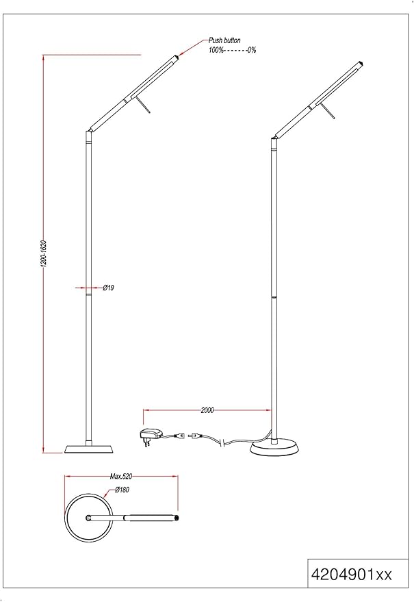 TRIO LIGHTING FOR YOU Trio Leuchten LED floor lamp Filigran 420490132, metal black matt, incl. 6 Watt LED, dimmer photo 2