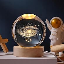 Amazon Brand - Umi 3D Universe Crystal Ball Night Lamp,Galaxy Crystal Ball Night Light, USB Table LED Wooden Crystal Ball for Boys and Girls, Home Office Decoration, Birthday Gift Adults (Galaxy)