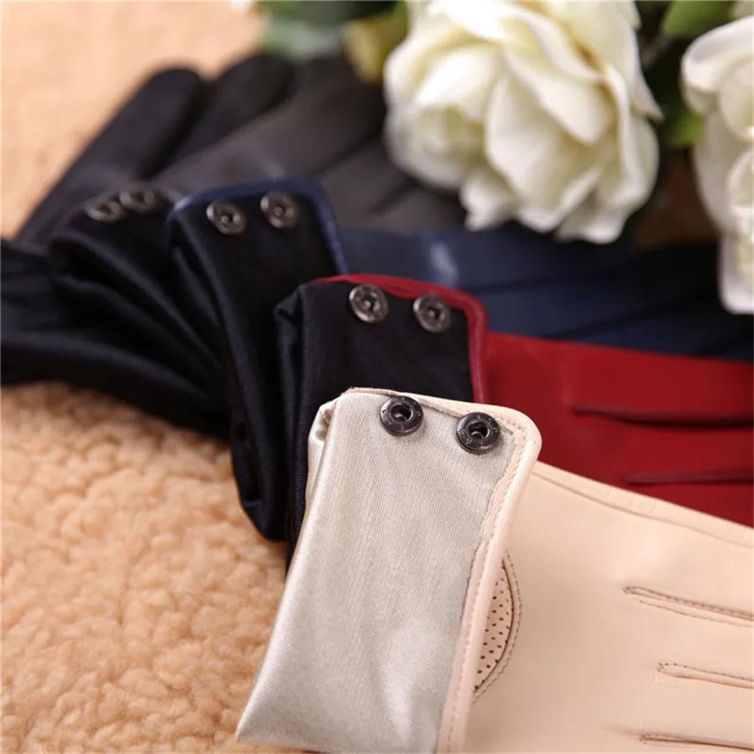 Guantes de cuero para mujer, color sólido, delgados, transpirables, para conducir, color negro, talla M, beige, M