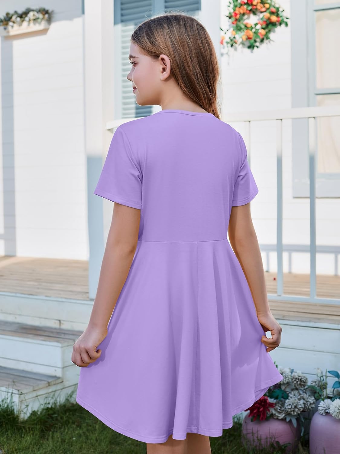 ZDC Girls Short Sleeve Casual Dresses Summer Kids A Line Flowy Skater Dress image 3